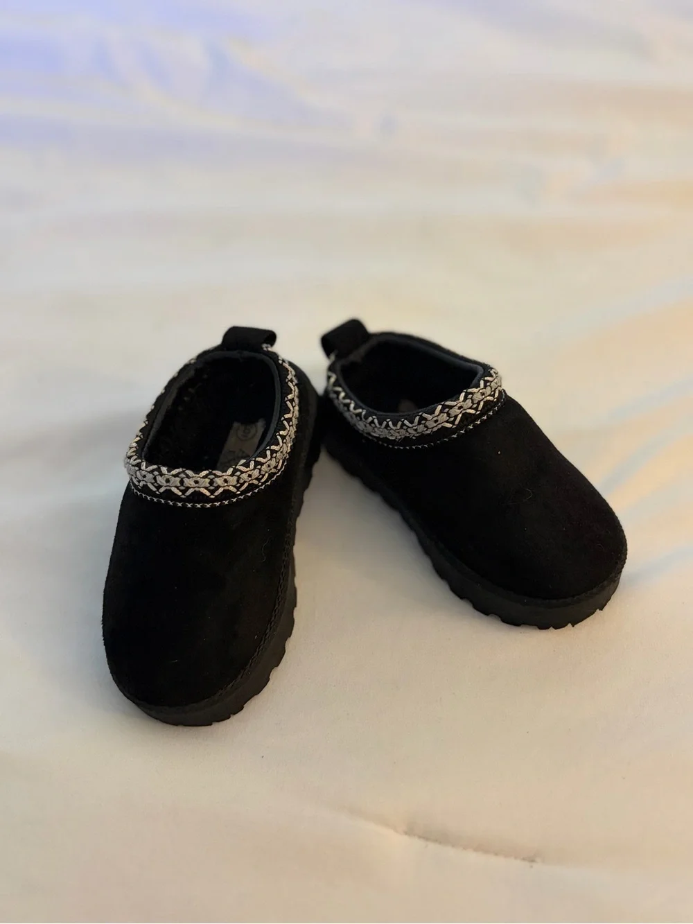 Toddler Black Slip-On Faux Suede Shoes with Decorative Trim